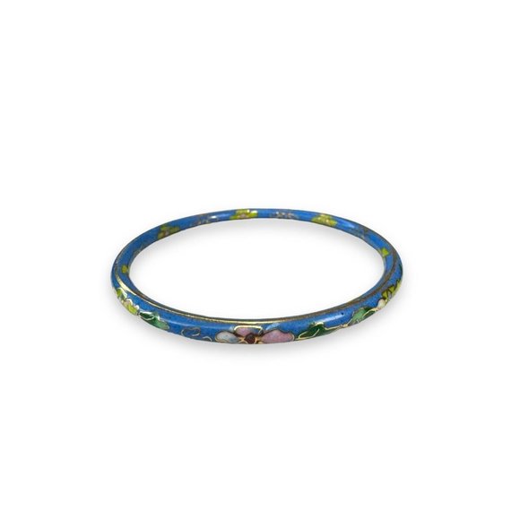 Vintage Cloissone Enamel Bangle Blue Pink Floral 7.75” - Picture 4 of 5